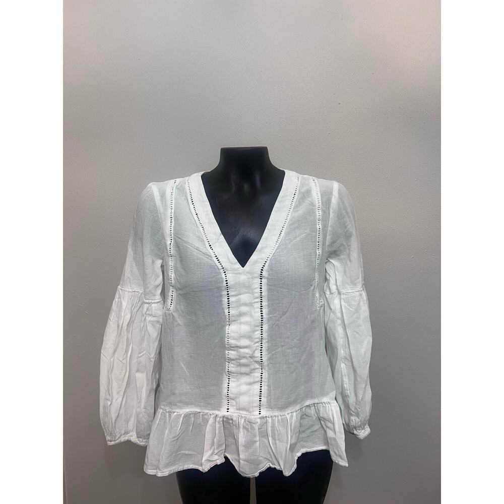 Gap Sheer Peasant Blouse Women’s XS V-Neck 
Poet Bishop Sleeve White Cottagecore